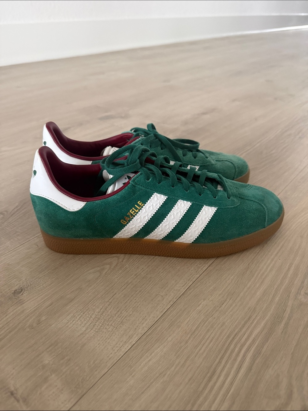 adidas Green Suede Gazelle Sneakers with White Stripes